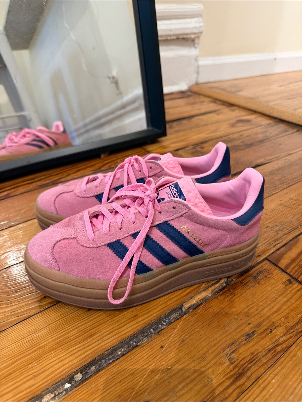 adidas Pink and Navy Suede Platform Sneakers